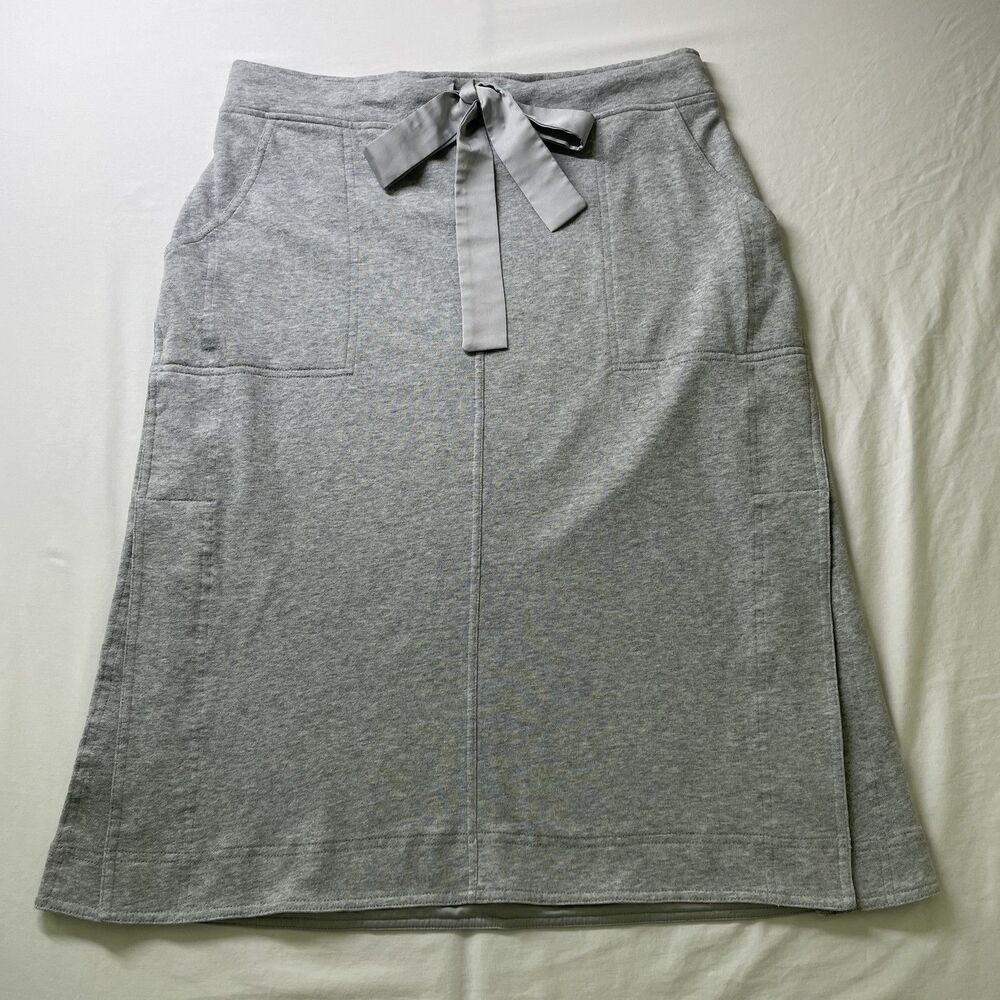 Donna Karan New York A-Line Midi Skirt Gray Knit Tie Waist Size L